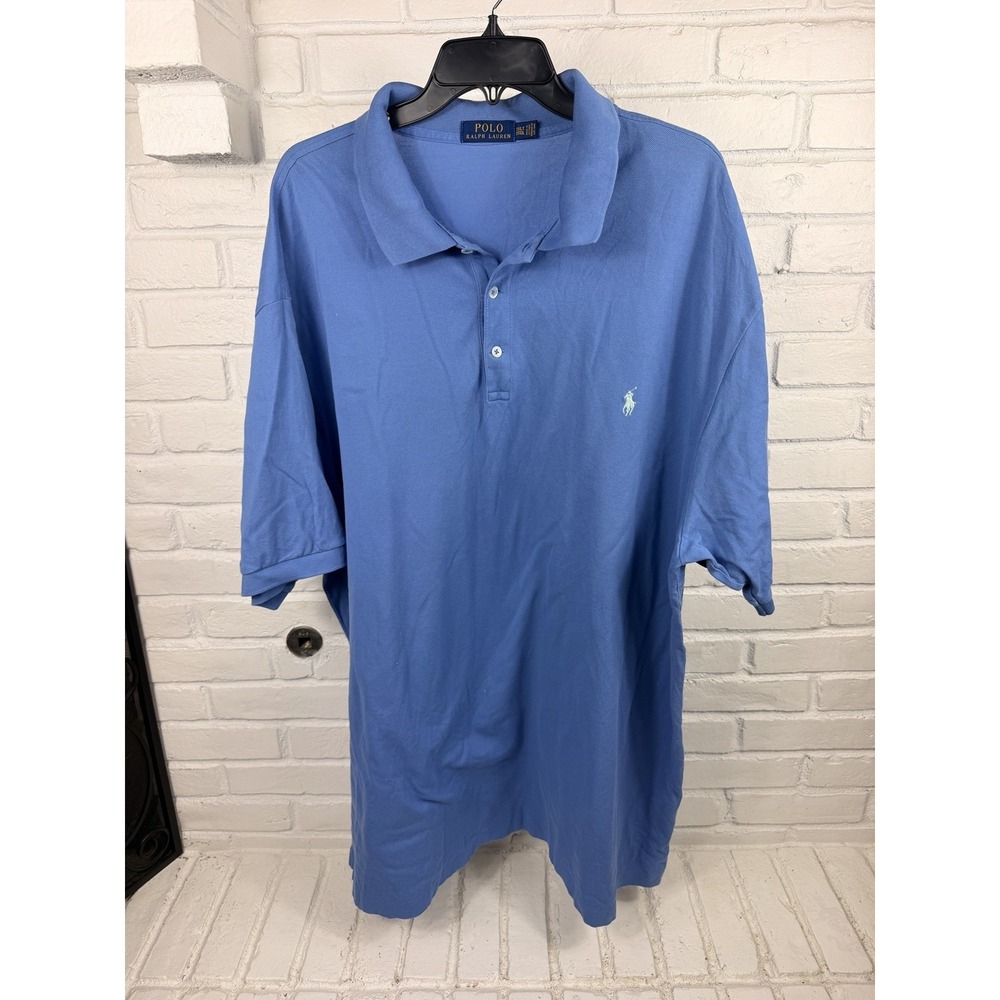Preppy Polo Ralph Lauren 3XLT Tall Blue Stretch Pique Polo Shirt Aqua Pony